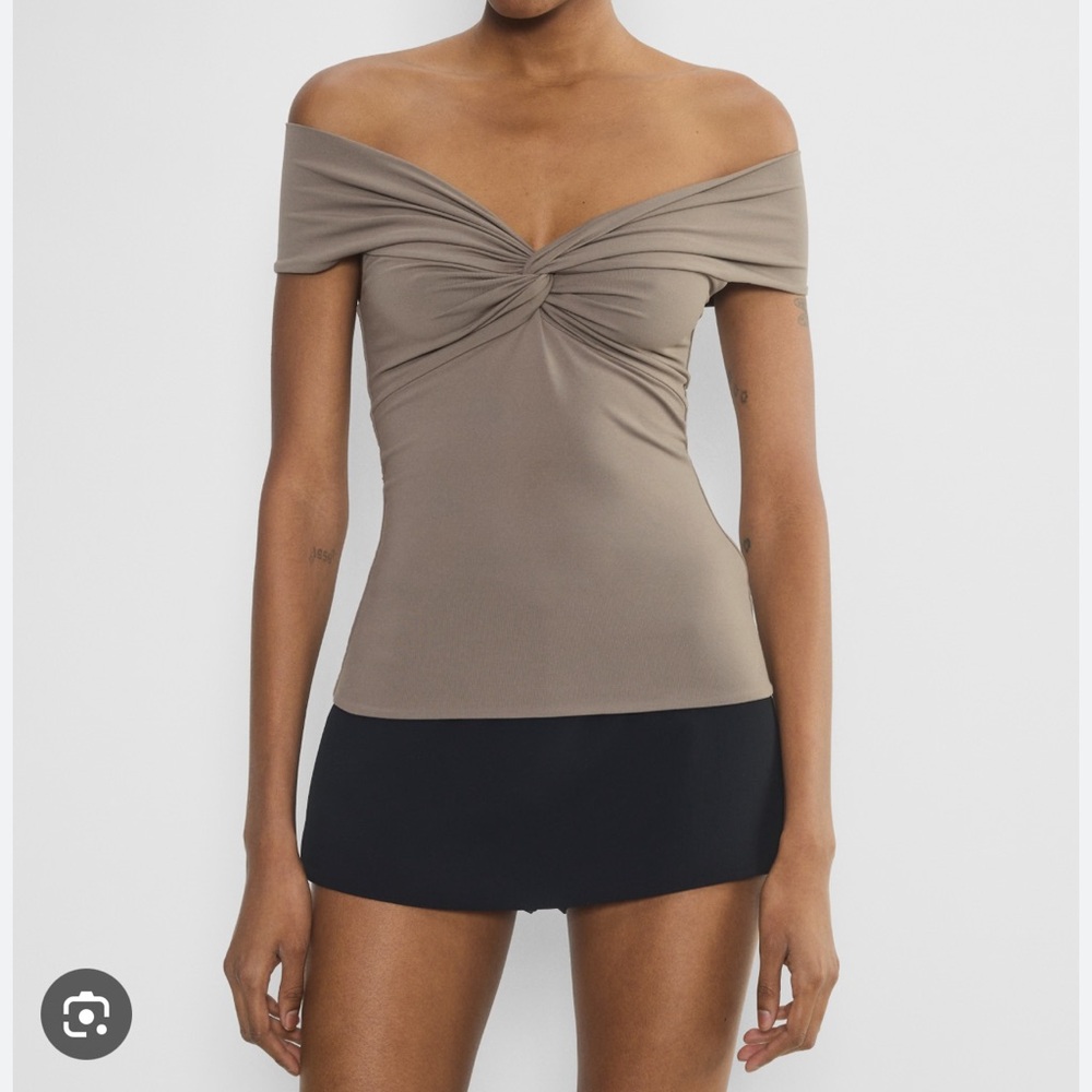 Aritzia Twist Off Shoulder Taupe